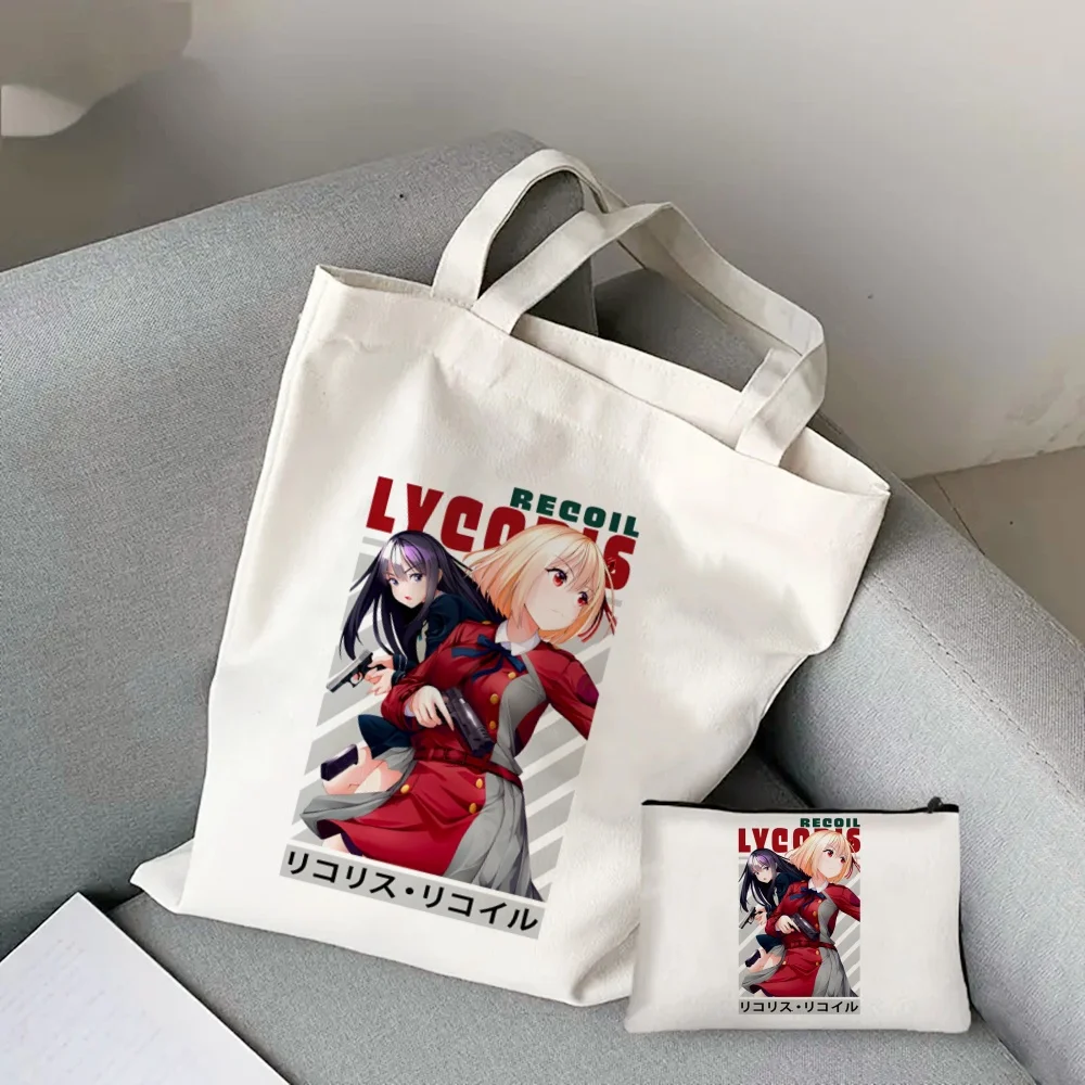 

Fashionable Summer Nishikigi Chisato Inoue Takina Pattern Bag Set, Versatile Tote Handbag Clutch Zipper Makeup Pouch for Women