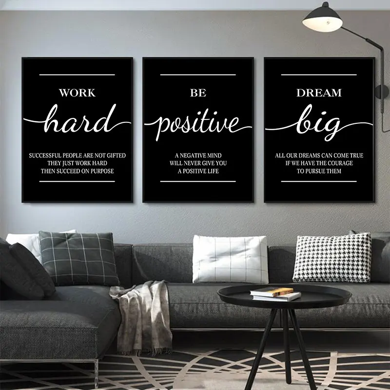 Black White Positive Attitude Quotes Canvas Art Poster Prints Simple Inspirational Wall Decorative Picture for Home Office