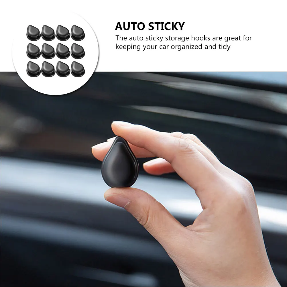 

12pcs Mini Hooks Car Accessories Plastic Black Sticky Multi Purpose Hanger Interior Small Storage Organization Hooks