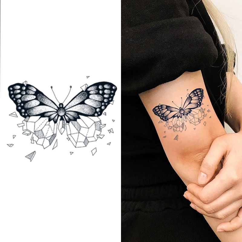 

1 Sheet Black Butterfly Fish Design Temporary Tattoos for Women Men Personality Animal Fake Tattoo Sticker Hands Body Art