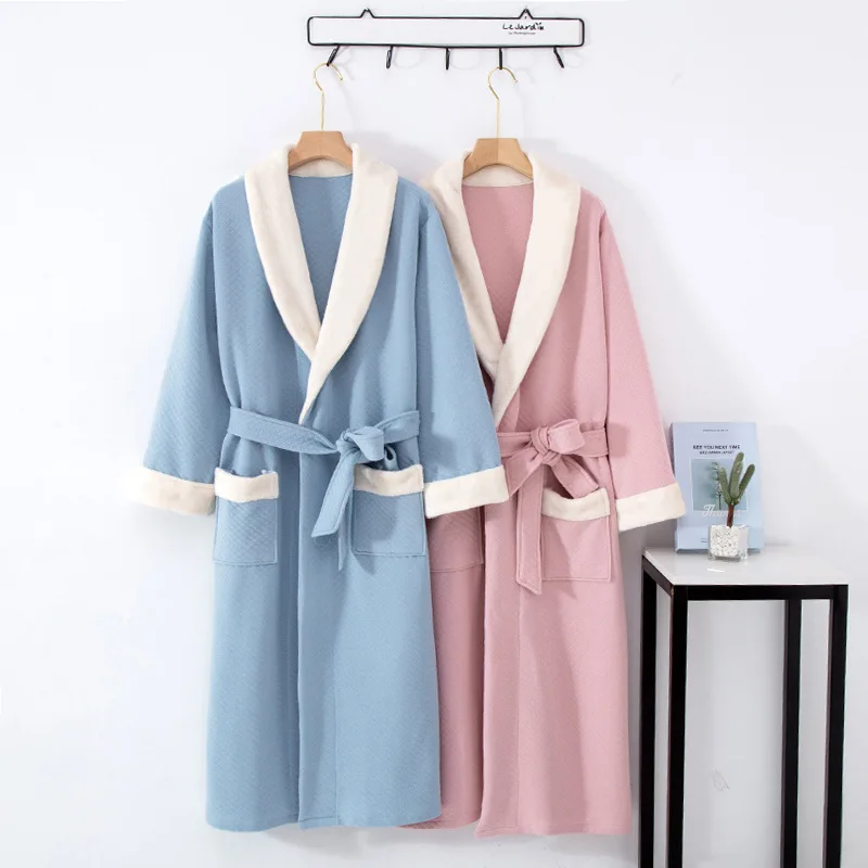 

Japanese 100% Cotton Women's Belt Nightgown Air Cotton Padded Cotton Thickened Warm Sexy Bathrobe Long Large Size Home Nightgown