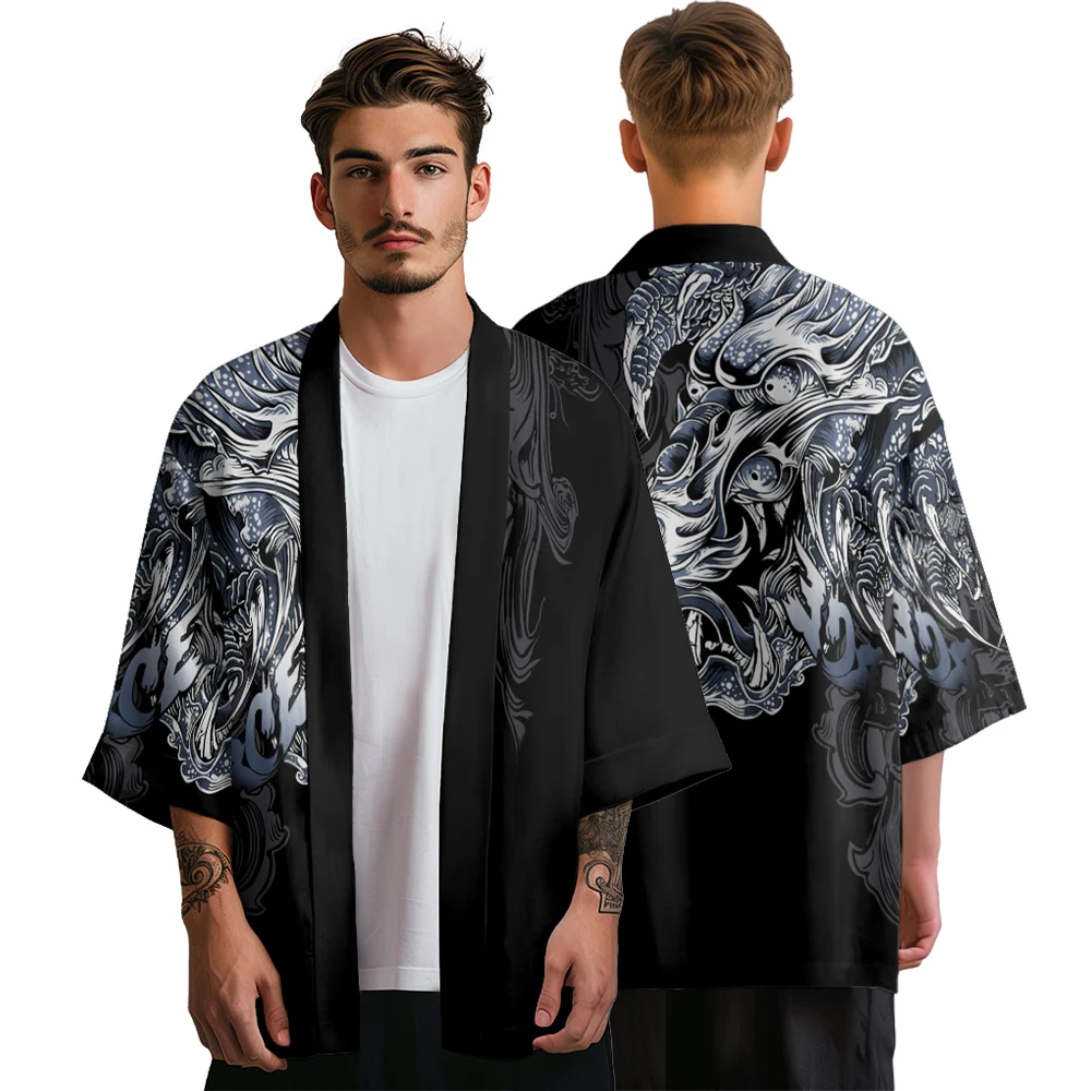 Summer Kimono Men Hawaiian Shirt Beach Cardigan Dragon Kimono Streetwear Fashion Women Yukata Japanese Clothes Bathrobes Haori