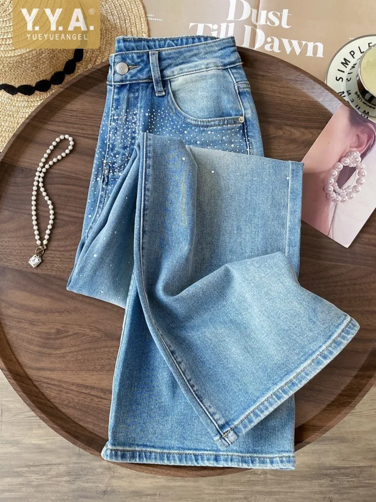 

Womens Designer Eombroidery Beading Jeans Straight Trousers Casual Long Trousers Fashion Streetwear Ladies Spring Denim Pants