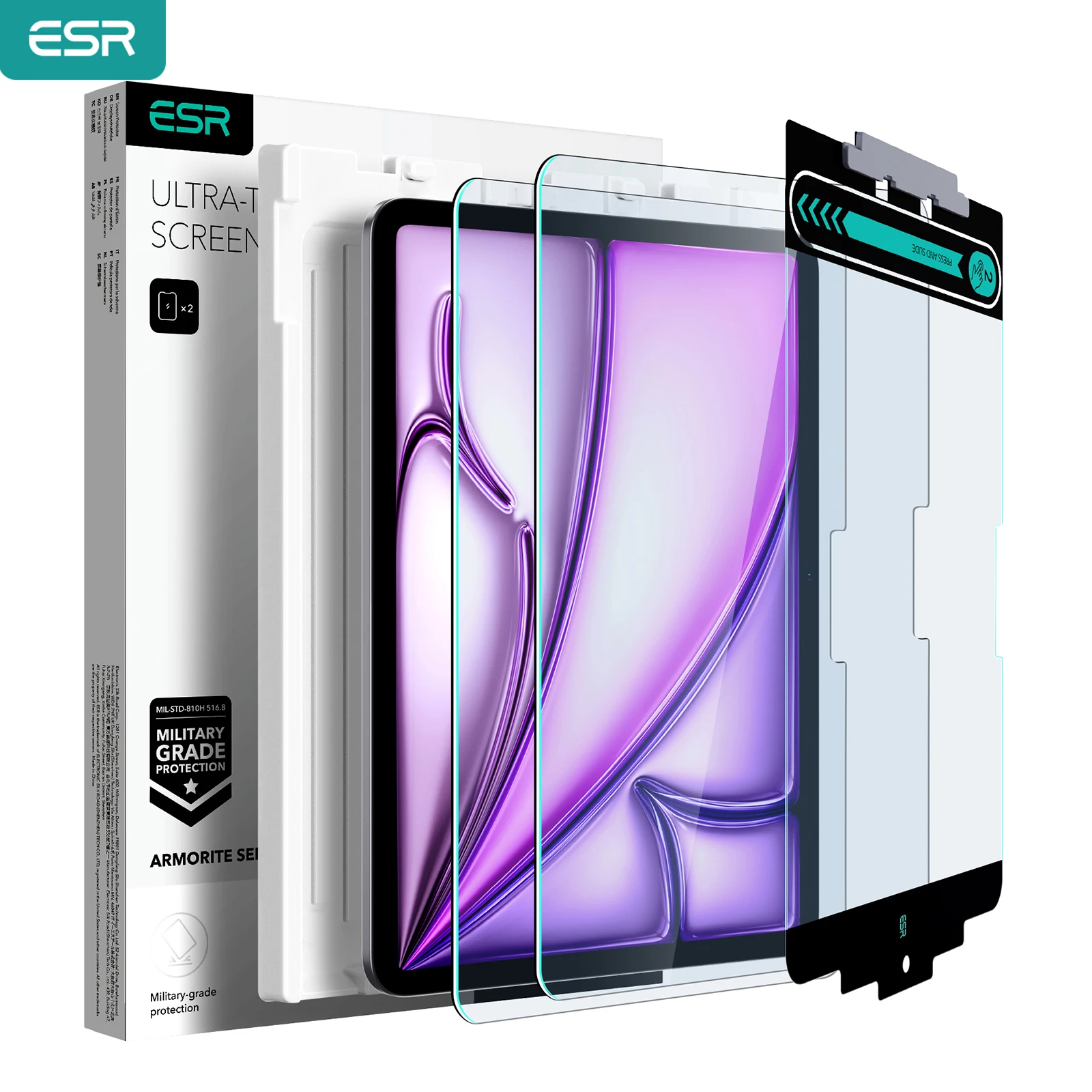 ESR 2Pack Armorite Screen Protector for iPad Pro 11/13/12.9 Glass Film for iPad Air 5th/4th Gen Air 11/13 with Application Tray