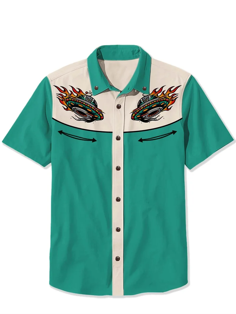 Men's Short Sleeved Shirt Casual Breathable Cuban Collar 3D Printed Retro Skull Street Summer Clothing Camisas Divertidas Hombre