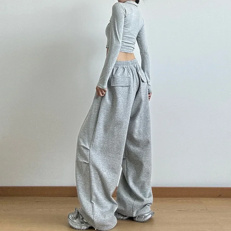 

American Gray Sports Pants for Women's Autumn 2025 New High Waisted Straight Leg Loose Casual Workwear Wide Leg Pants