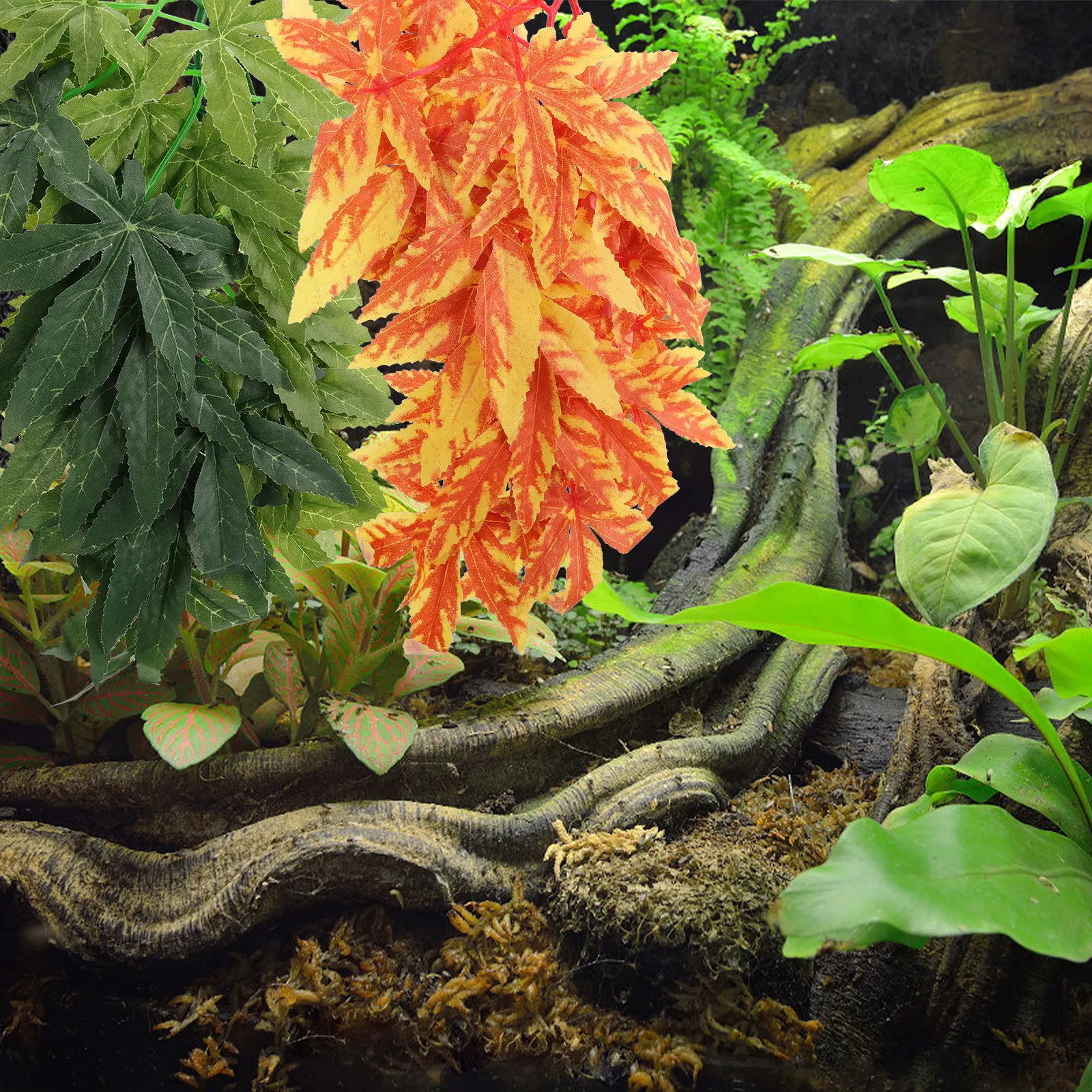 

3 шт. искусственных гибких растений для террариума, декоративные листья для рептилий, украшения для ландшафта и среды обитания животных