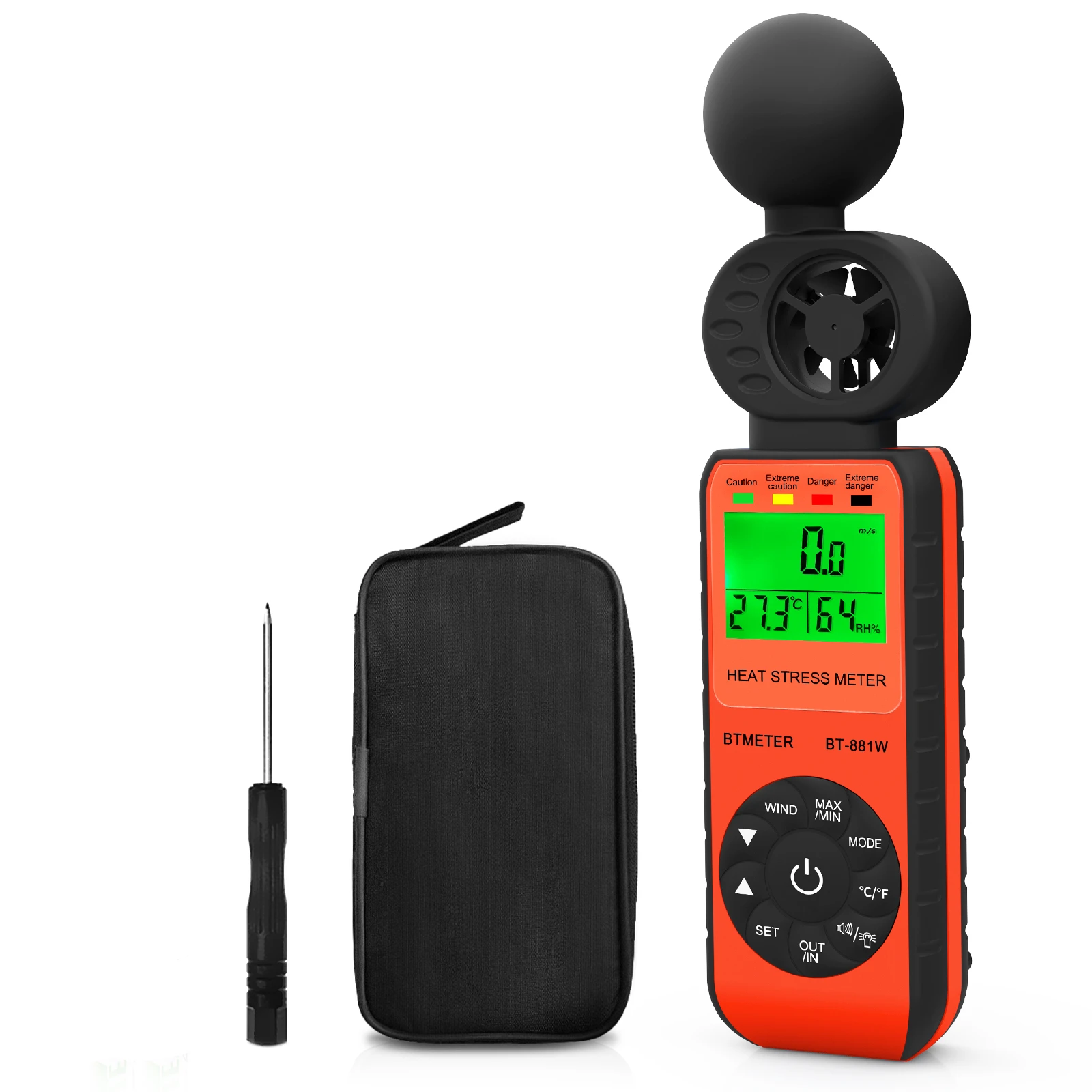 BT-881W misuratore di Stress termico anemometro, misuratore digitale per interni/esterni WBGT (temperatura del globo a bulbo umido) con velocità del