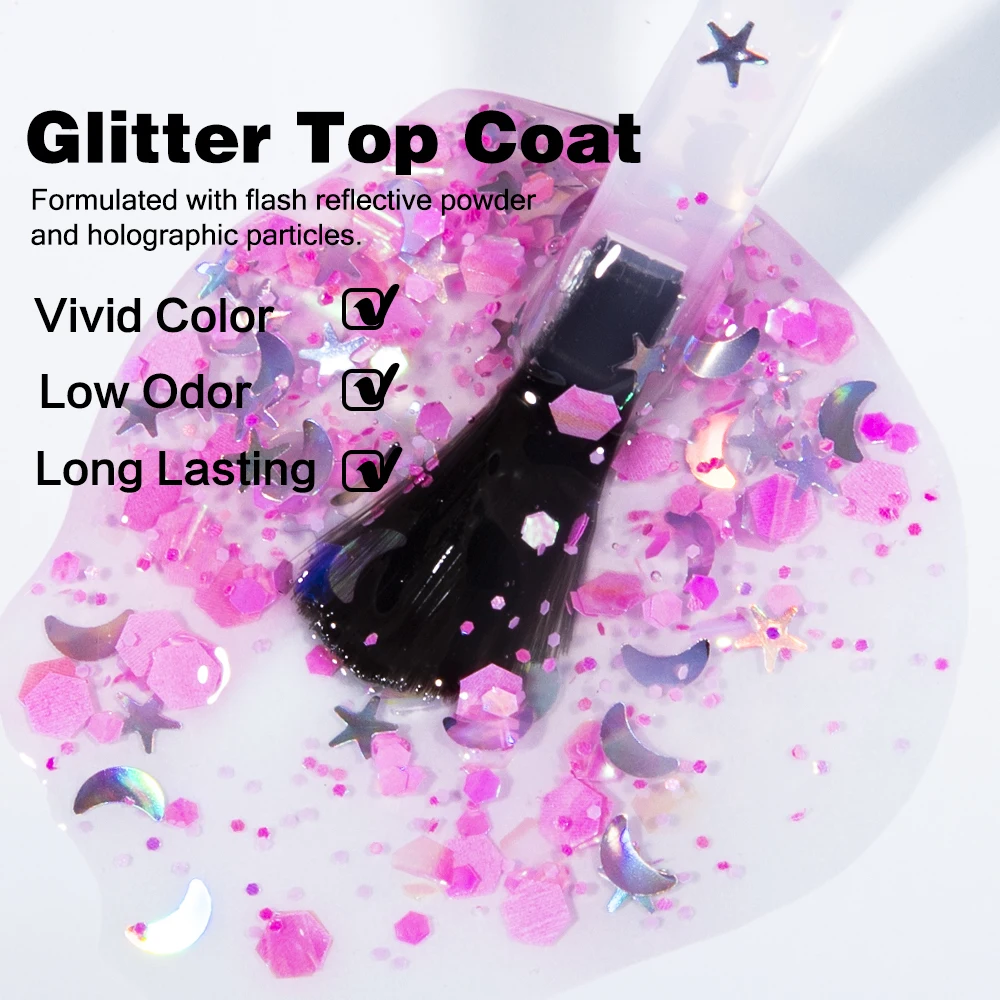 جل جل طلاء الأظافر شبه دائم بالأشعة فوق البنفسجية بقيادة الولايات المتحدة ، النجوم ، القمر ، المعطف العلوي ، لمعان ، مزيج قزحي الألوان ، الوردي ، النهاية ، نيلارت ، 2 في 1 #3