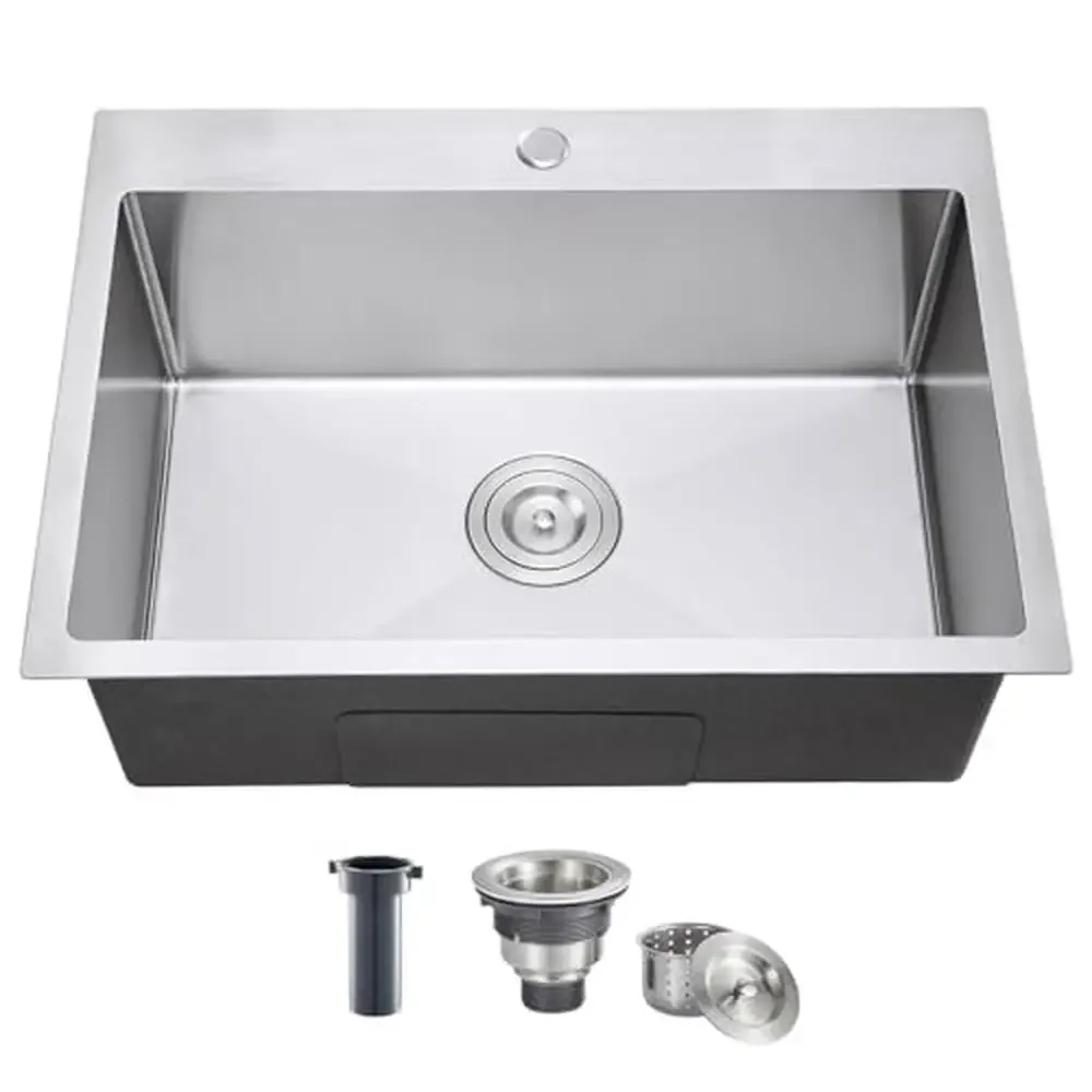 Stainless Steel Topmount Single Bowl Sink 28 Inch Handmade 18 Gauge Kitchen Sink 28