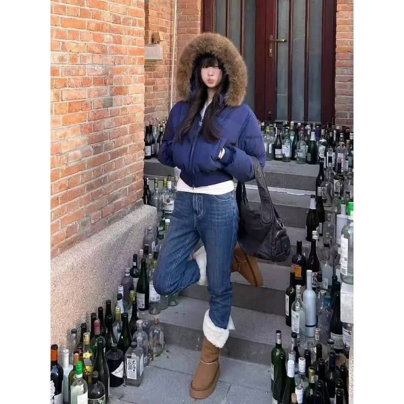 This Short and Petite Thickened Warm Bread Addition New Winter Style Cinched Waist Fur Collar Hooded Down Cotton-padded Jacket