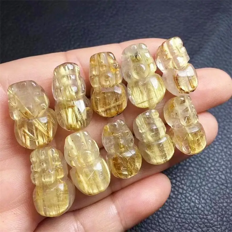 

Natural Gold Rutilated Quartz Pixiu Mini Carvings Crystal Healing Stone Craft Figurine Home Room Decor DIY Jewelry Gift 18mm