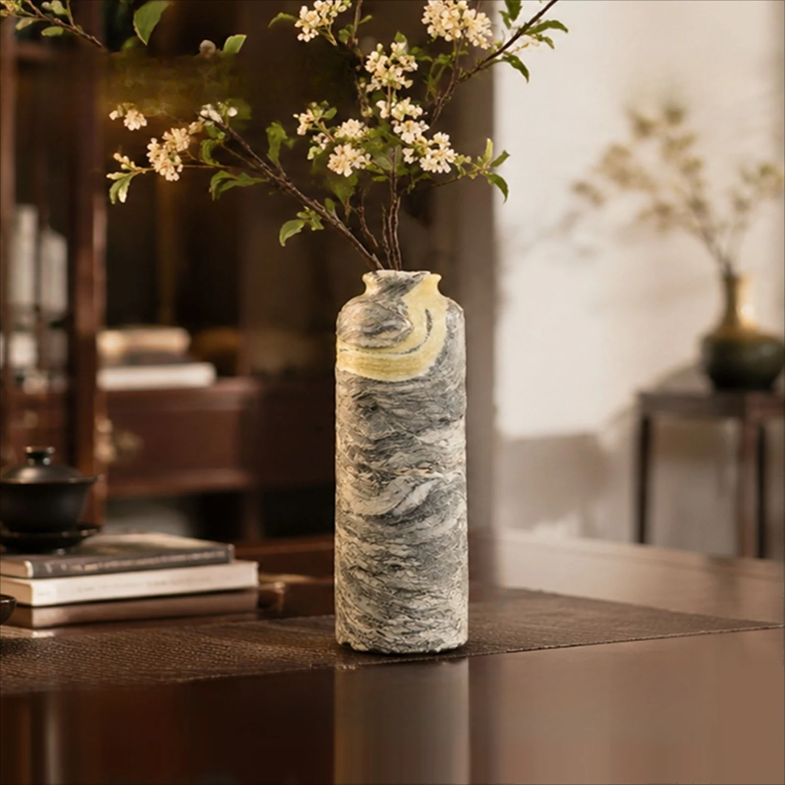 DSA light luxury marble vase, living room coffee table entrance ornament, high-end soft flower utensils, accompanying gifts