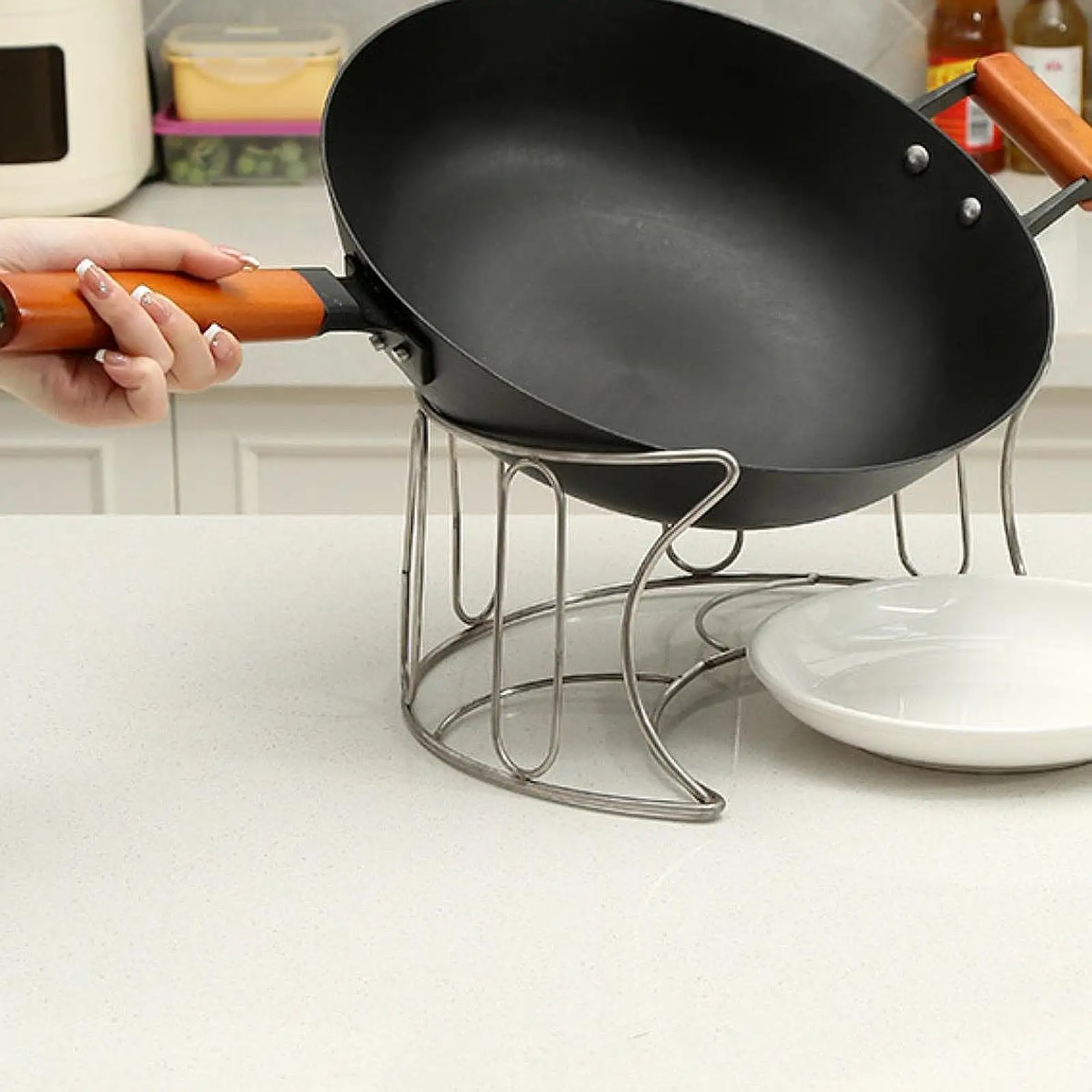 Wok Resting Rack Cookware Portable Non Slip Cooling Pot Rack Protector Wok Holder for Camping Hiking Grill Campfires Barbecues