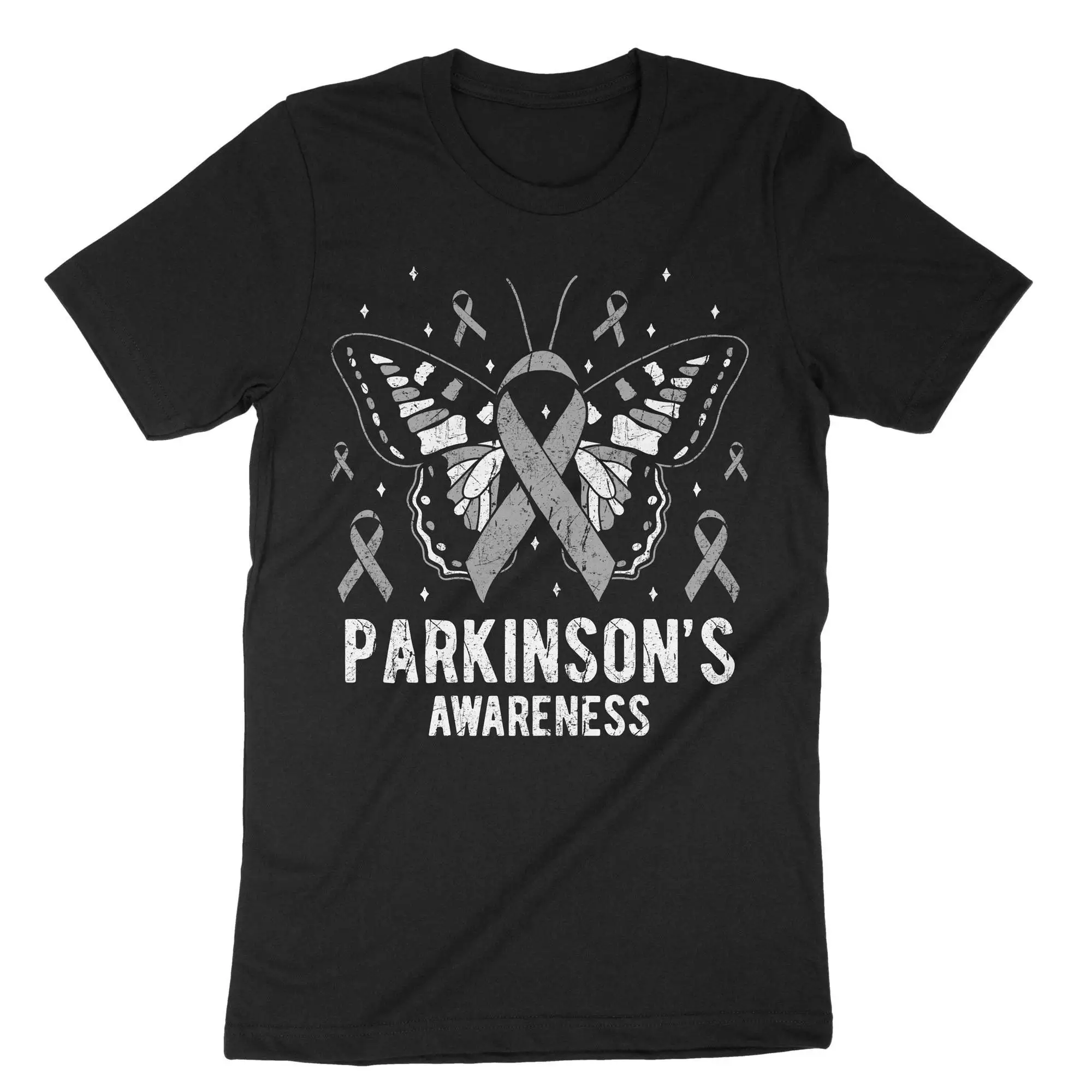 Parkinson's Awareness T Shirt Support Central Nervous Disease Silver Ribbon Get Well Soon