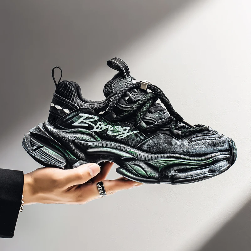 

Black White Fashion Leisure Sneakers for Men in Spring and Autumn Teenagers Mesh Breathable Anti-skid Climax Enhancing Mens Shoe