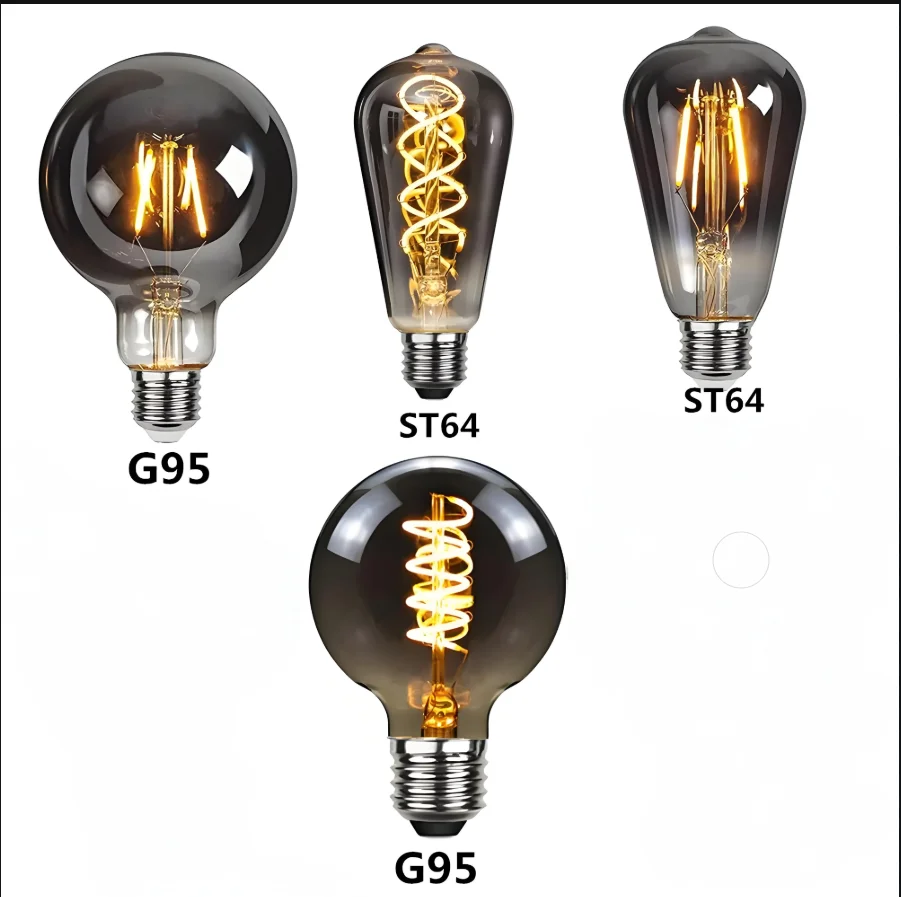 LED E27 ST64 G95 4 واط Dimmable220V سموكي رمادي دافئ GSpiral خيوط لمبة الرجعية خمر الإضاءة الزخرفية اديسون مصباح #1