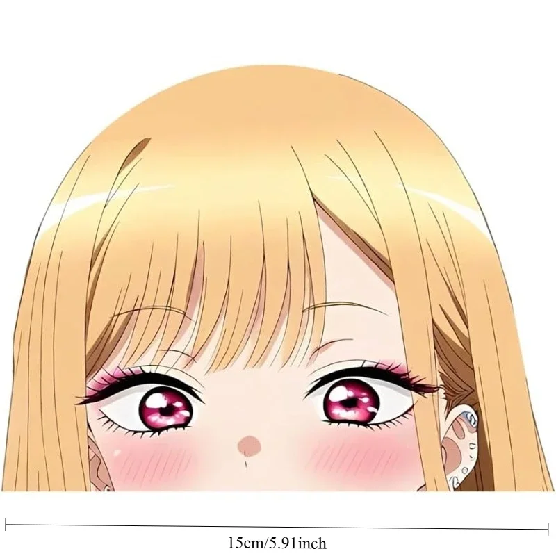 Waterproof Blushing Blonde Anime Girl Peeking Vinyl Sticker,Durable Decal for Car,RV,Truck,Luggage,Wall Otaku Art Decor
