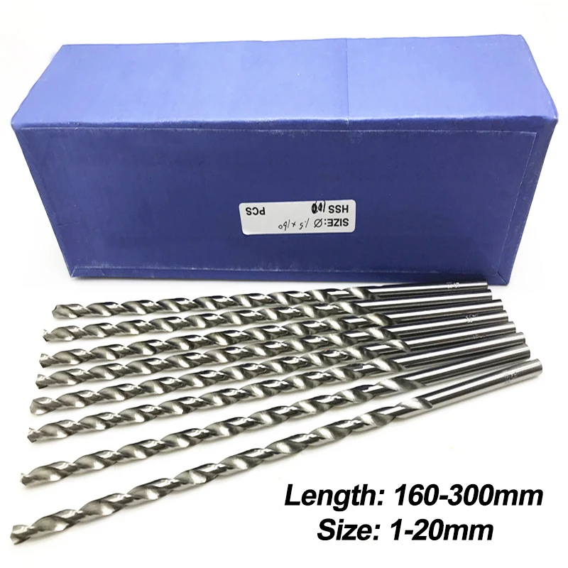 

1-20mm Lengthen Drill Bit Extra-long 160/200/250/300mm Metal Wood Plastic HSS High Speed Steel Straight Shank Twist Drill Bit