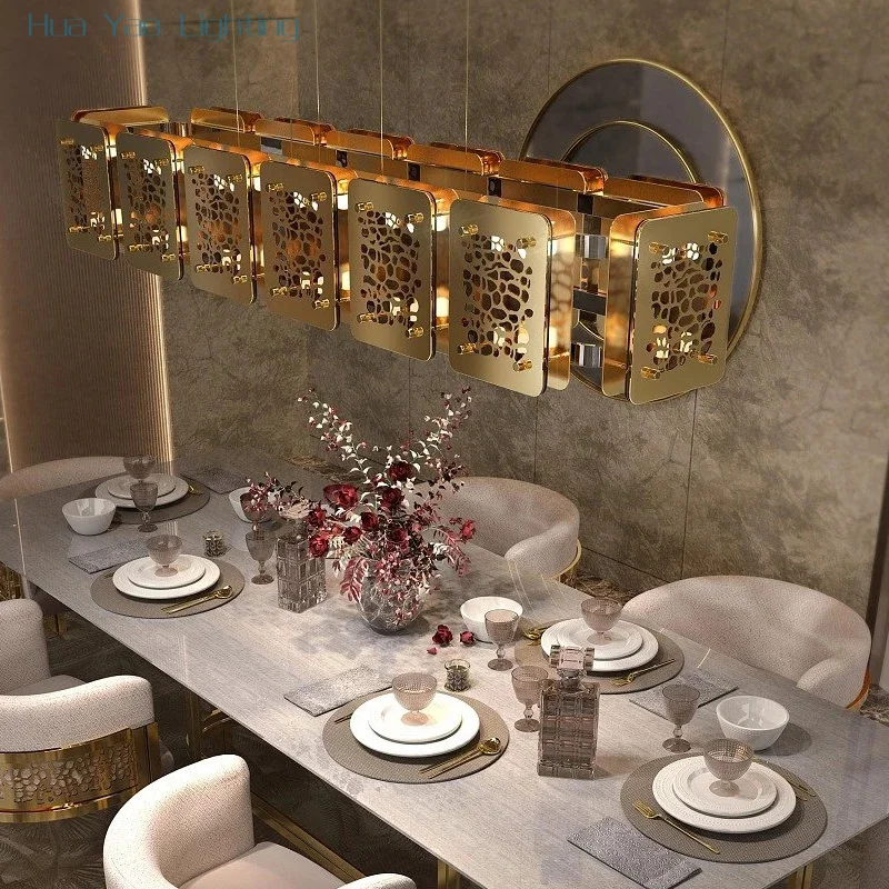 American Brass Led Chandelier For Kitchen Island Dining Room Bar Restaurant Vintage Rectangular Copper Led Pendant Lamp Lights