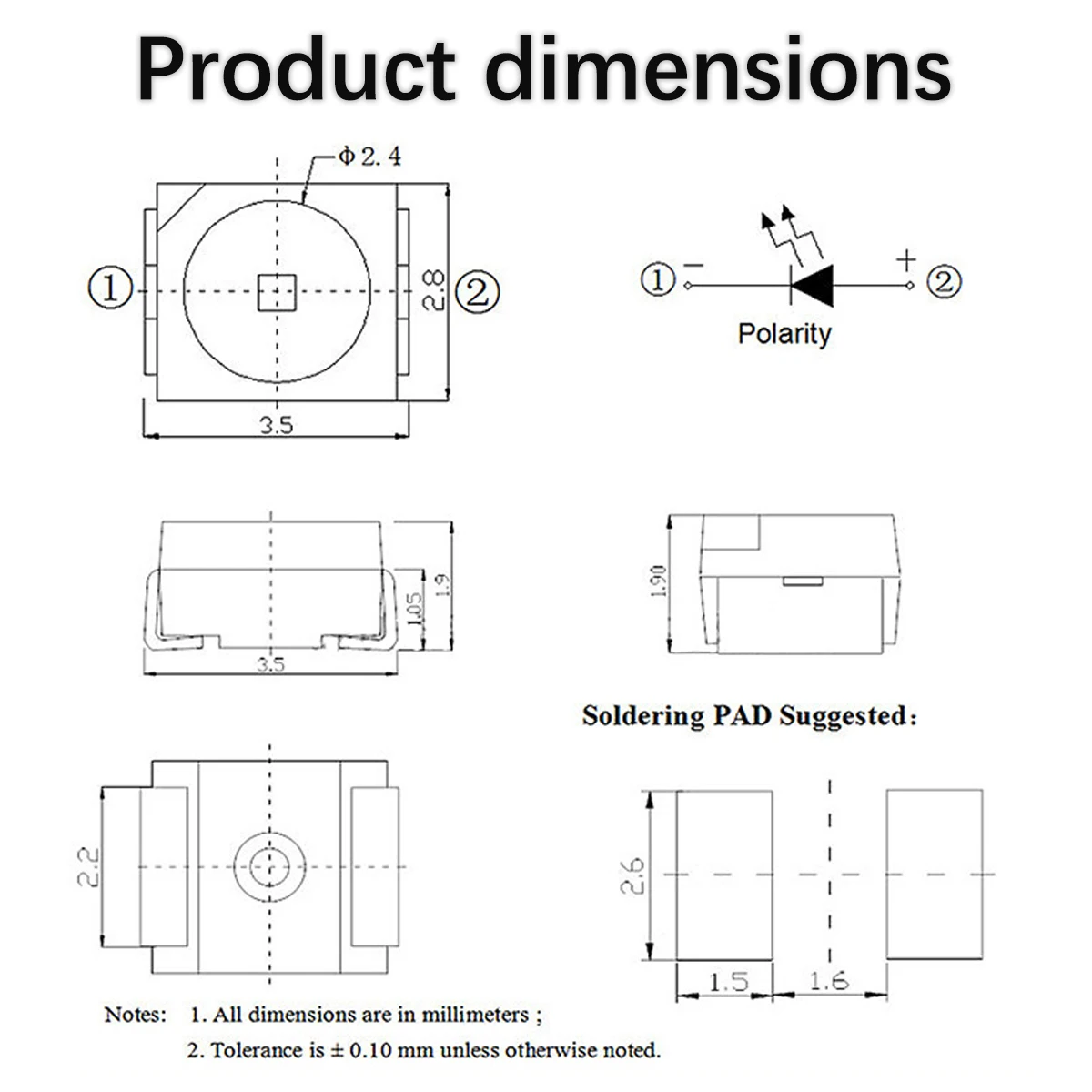 Fotodiodo SMD 3528IR 940/850 nm y emisor IR combinado, fotorreceptor LED de chip grande para aplicaciones de sensores