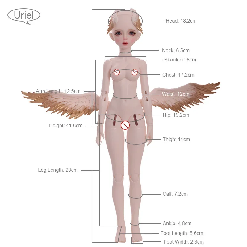 판타지 엔젤 1/4 우리엘 풀세트 A BJD 인형 마법의 날개 수지 장난감