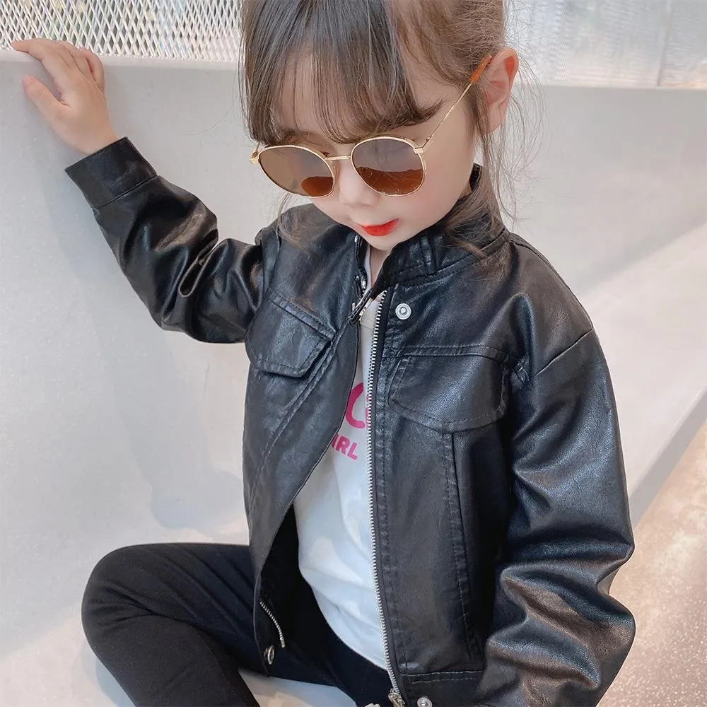 2024 Spring Girls Leather Jackets For 2-8 Years Children Classics Fly Coats Kids Clothing Baby Girls Fashion Pu Outerwear Jacket