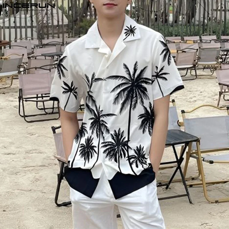 

INCERUN Men Shirt Printing Summer Vacation Lapel Short Sleeve Hawaiian Shirts Men Streetwear 2024 Fashion Casual Men Clothing