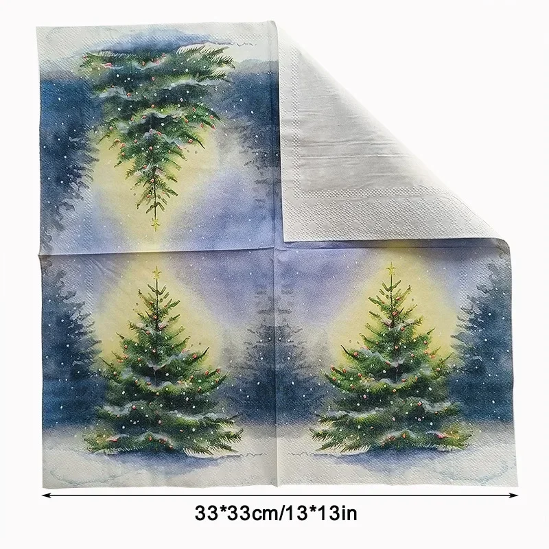 Servilletas estampadas de árbol de Navidad nevado, manteles individuales desechables de 2 capas, colección de Navidad, fiesta, mariposa, Bart, 20