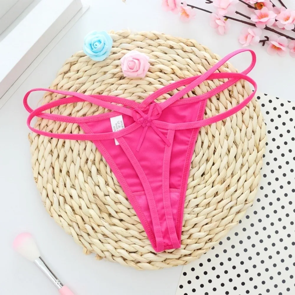 Fashion Cotton Crotch Strappy Thongs Low Waist Solid Color Bow Briefs Underpants Traceless T-back Panties Lingerie