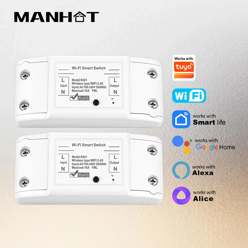 MANHOT Smart Wifi 16A Switch DIY Breaker Light Switch APP/Voice Control Randon Timing With Smart Life Alexa Google Home Alice