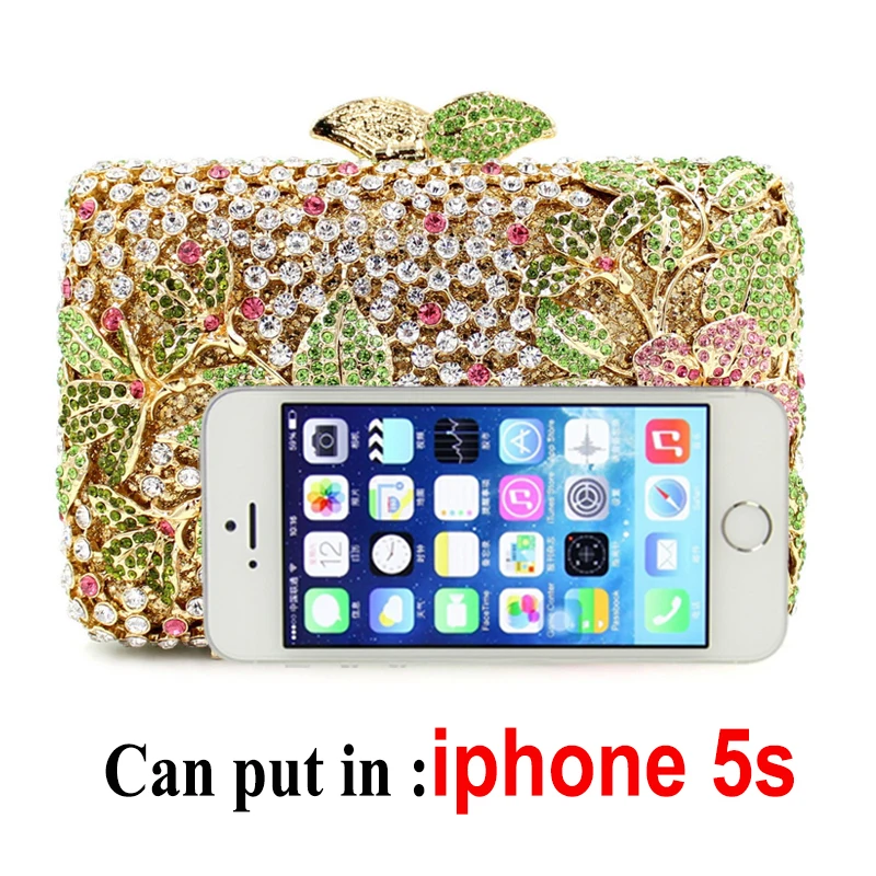 

2025 Multicolor Green Pink Flower Box Shape Diamond Evening Clutches Women Crystal Mini Money Coin Purse Evening Bag