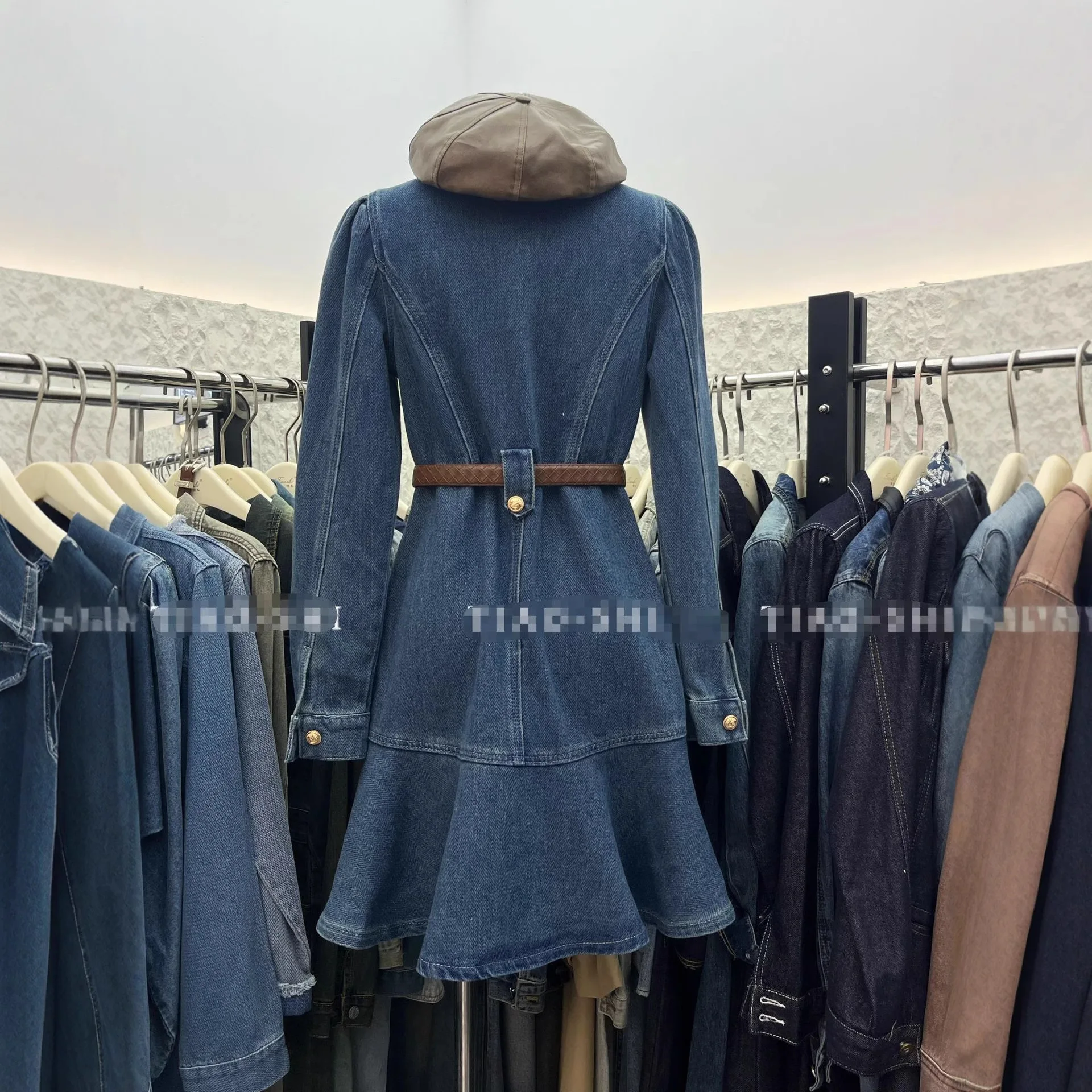 Vestido coreano Chic de cola de pez a la moda, vestido vaquero con cordones y cuello vuelto a la moda, vestidos elegantes de corte a para ir al trabajo