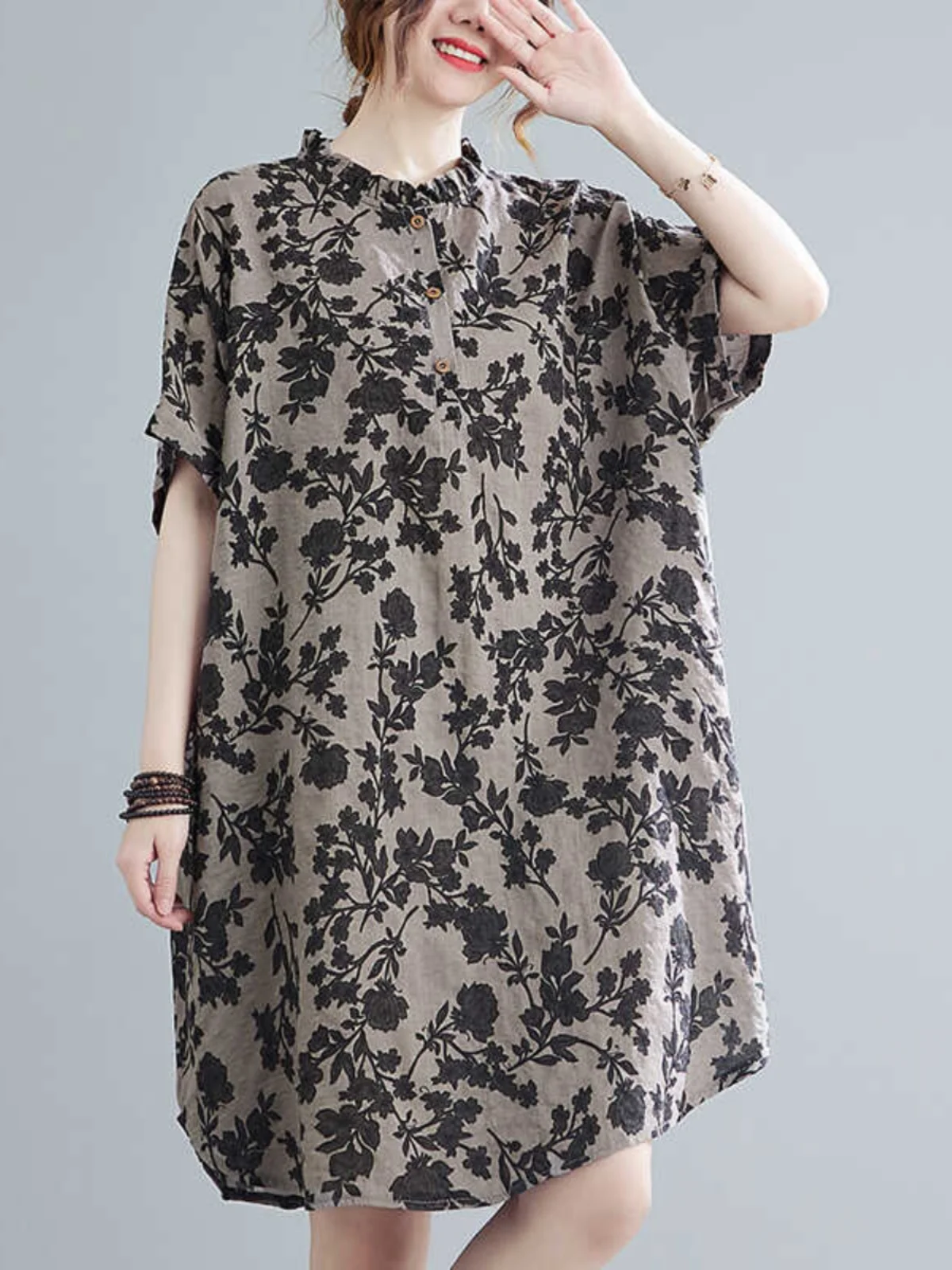 

Summer Thin Linen Dr Women's Loose Belly Covering Slimming Print Midi Skirt Faionable Sun Protection Commute Sle