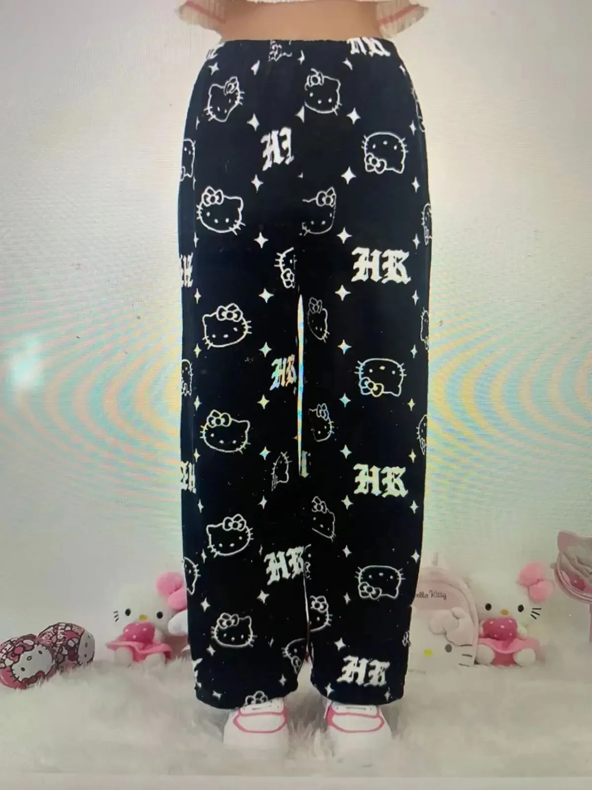 Anime Sanrioed HelloKitty Y2k Sanrioed pigiama pantaloni donna Pjs Halloween Household Dress Kawaii lana Cartoon Casual Home Pants