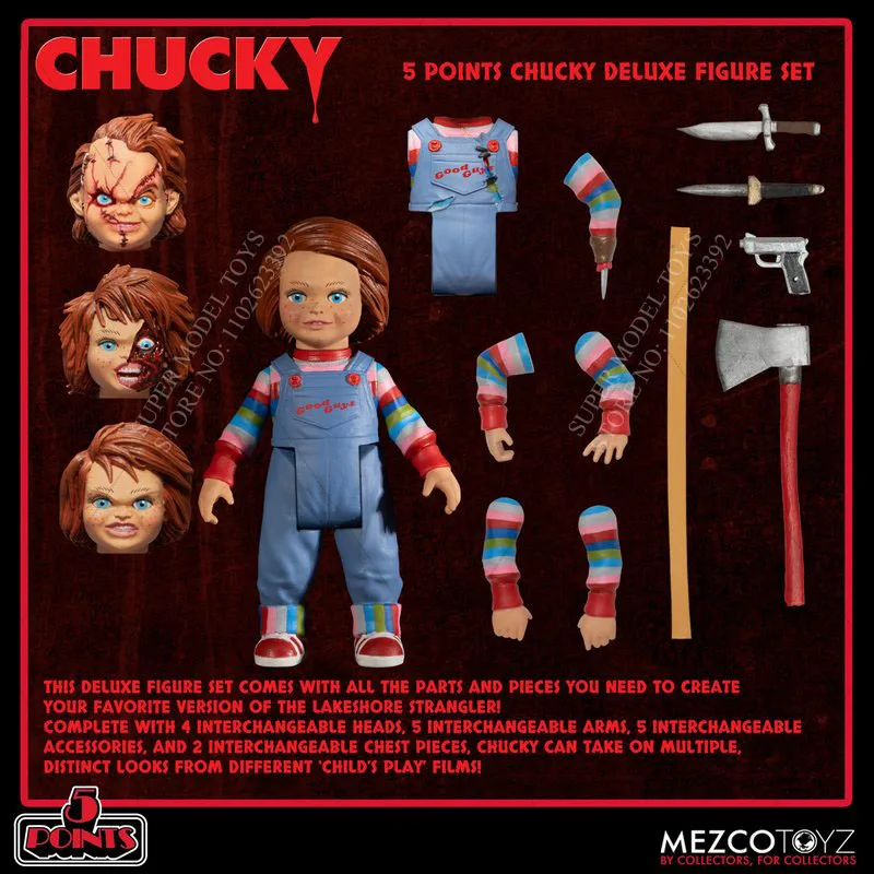 Mezco1/18 Schaal Soldaat Chucky Kind Spelen Angst Films 5-Punts Serie Luxe Set Volledige Set 3.75-Inch Actiefiguurmodel Speelgoed