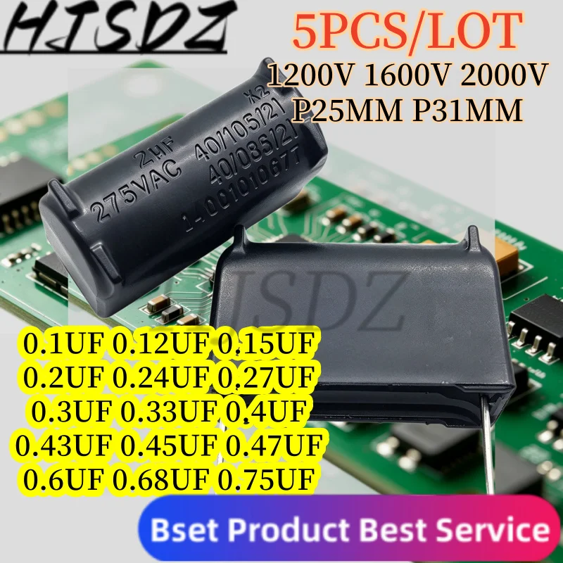 DIP-2【5PCS/LOT】 0.1UF 0.24UF 0.33UF 0.3UF 0.27UF 0.4UF 0.43UF 0.6UF 0.68UF 0.75UF 630V 1200V 1600V 2000V Vertical P31MM P25MM