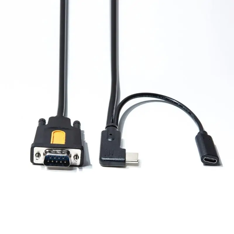R53C USB C Port Adapter Cable with RS232 Male Interfaces, Fastening Screws, Right-Angle Connectors, Separate Power Input and