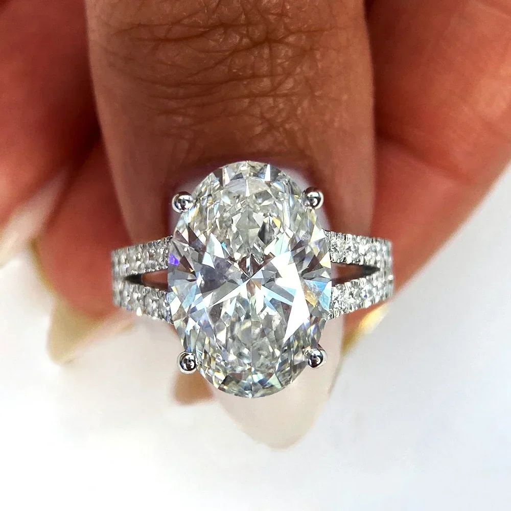 FCGJHW 10CT Oval Moissanite Ring S925 Sterling Silver for Women Split Shank Pave Bands Wedding Jewelry Gifts GRA Certified 2026