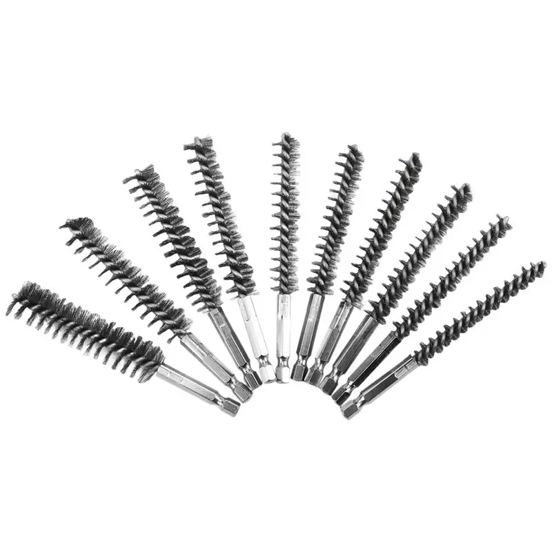 

Набор из 10 щеток для чистки отверстий из нержавеющей стали BAAJ, разные размеры, шестигранный хвостовик 1/4 дюйма, насадка-щетка для дрели