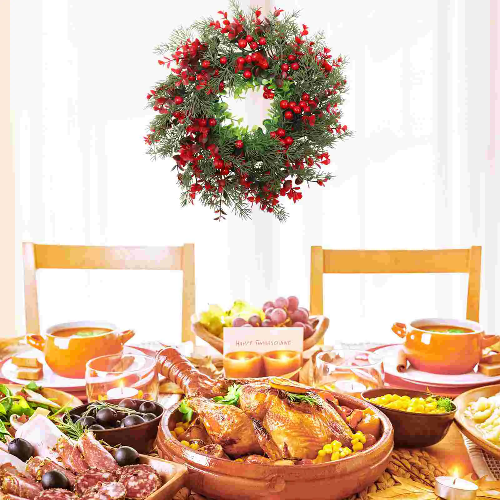 

Artificial Garland Xmas Hanging Pendant Outdoor Fairy Lights Wreath Christmas Dinner Table Decor Party