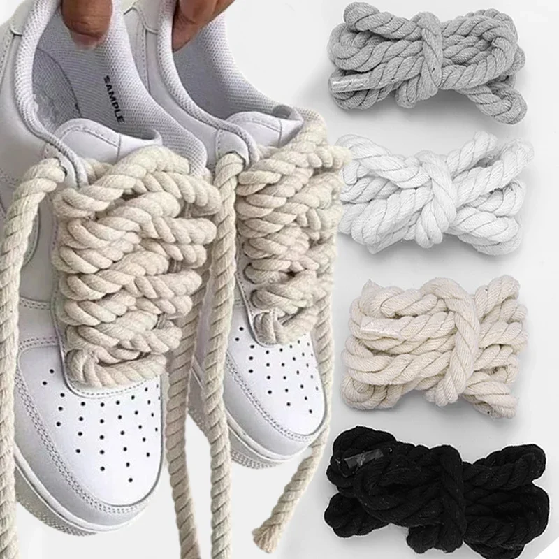 Bold Cotton Linen Twist Weave Shoelaces solid Color Rope Shoes Laces Men Women Trendy Personality kpop Sport Casual Shoestring