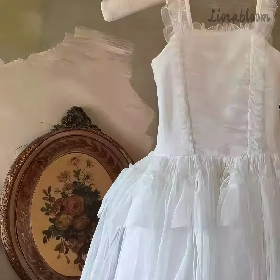 화이트 스파게티 스트랩 튤 플라워 걸 드레스 레이어드  - Formal Attire Woman 리뷰 및 가격