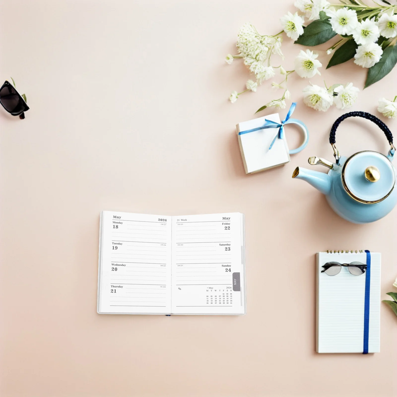 A7 2026 Mini Planner English Compact PU Cover Pocket Daily Monthly Weekly Planner Calendar Notebook for Purse Office School