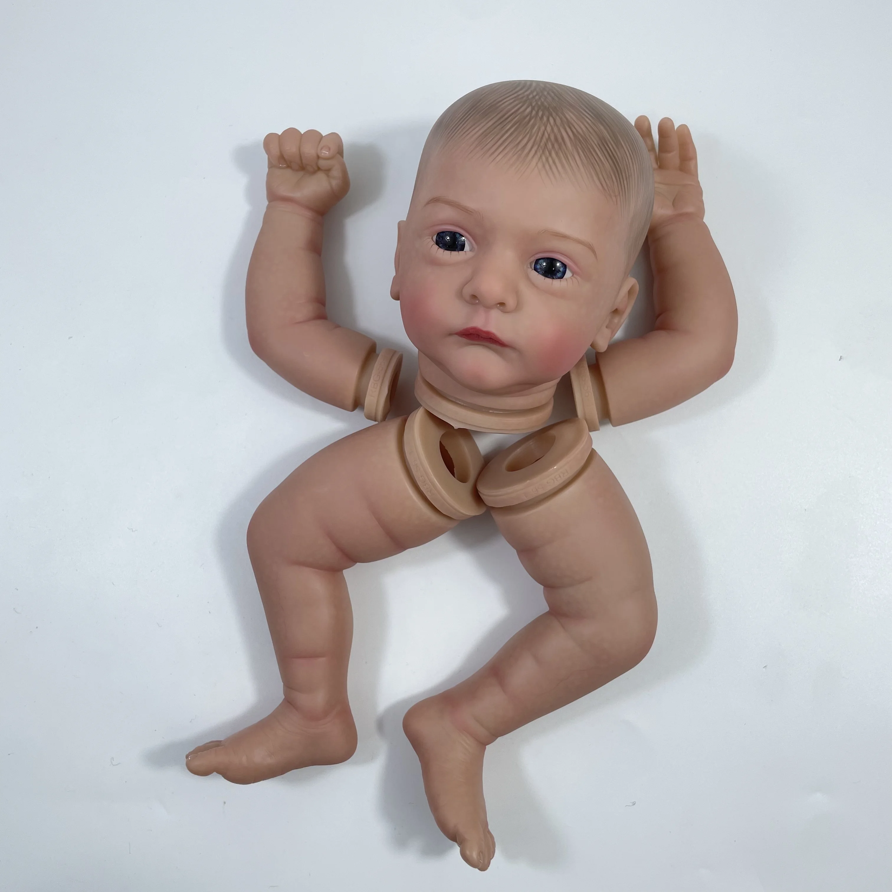 19 inch Already Painted Reborn Doll Kit With 3/4 Arms and Blue Eyes Vinyl Reborn Doll Parts Cloth Body Include DIY Mold