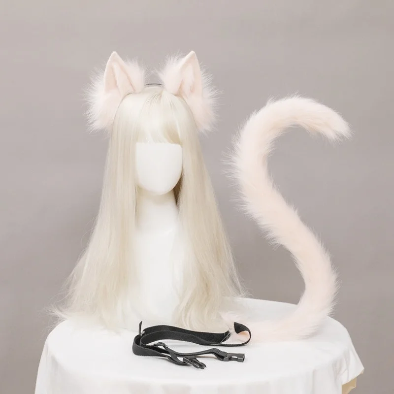 Accesorios de disfraces, orejas de gato, cola de gato, joyería para disfraz hecha a mano, diadema con orejas de Animal simulado, conjunto de accesorios de cola