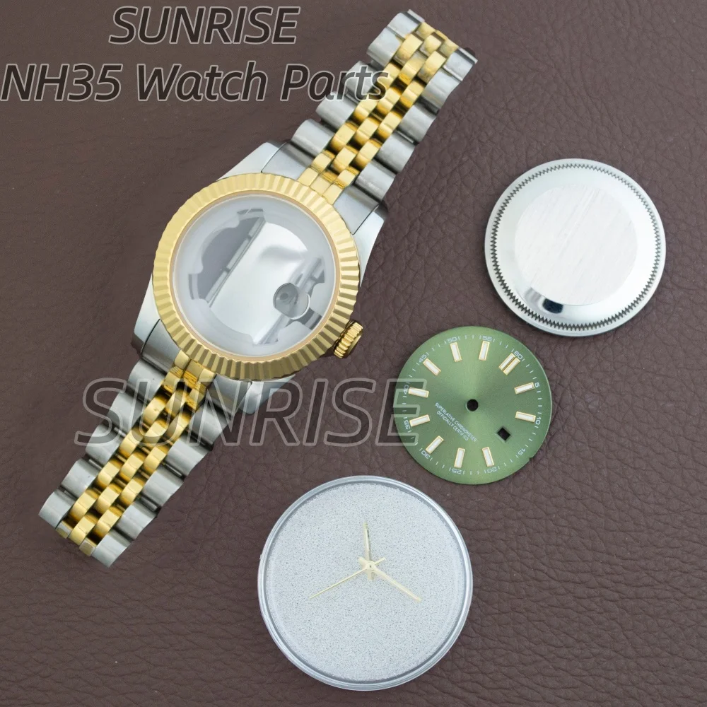 33 مللي متر الفاخرة الفضة الذهب الفولاذ المقاوم للصدأ ساعة نسائية حزام الهاتفي الأيدي الياقوت الزجاج مقاوم للماء لحركة Datejust NH05 #5