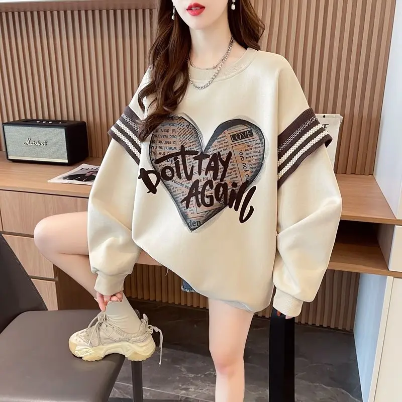 Popular Design Sweatshirt for Women Loose Slimming and Stylish Age-reducing Printed Velvet Top