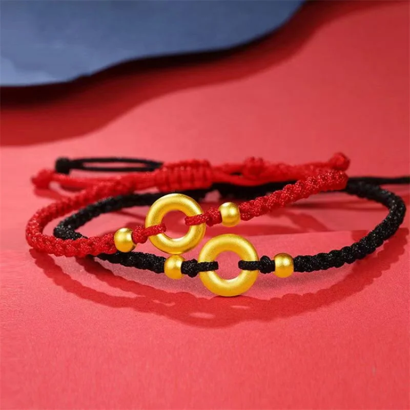 

Ancient French Gold Safety Buckle Bracelet Red Rope Anklet Woven Concentric round Couple Style