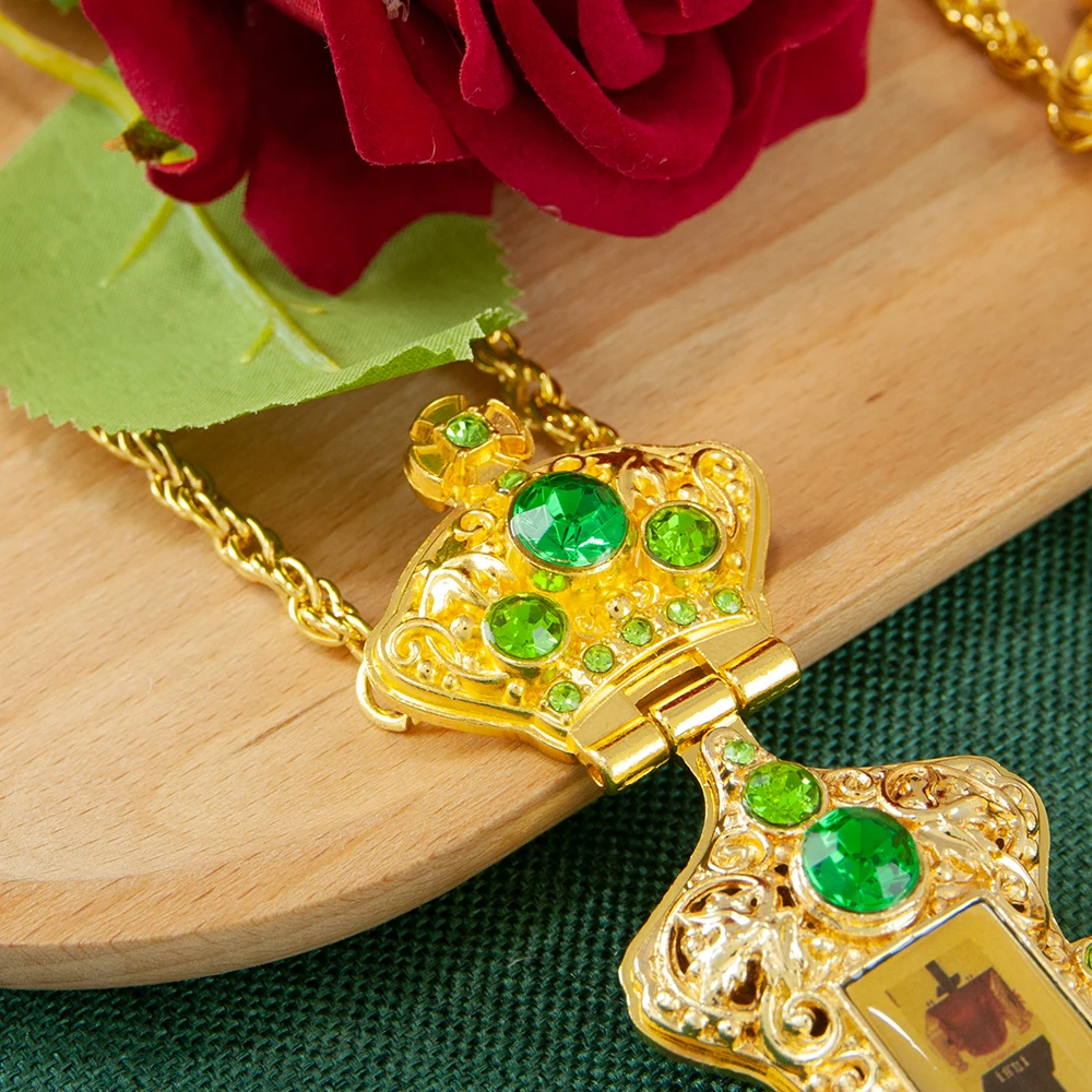 Orthodox Church Pectoral Cross Necklace for Bishop Priest with Jesus Crucifix Image Gold Plated Greek Style Prayer Religion Gift